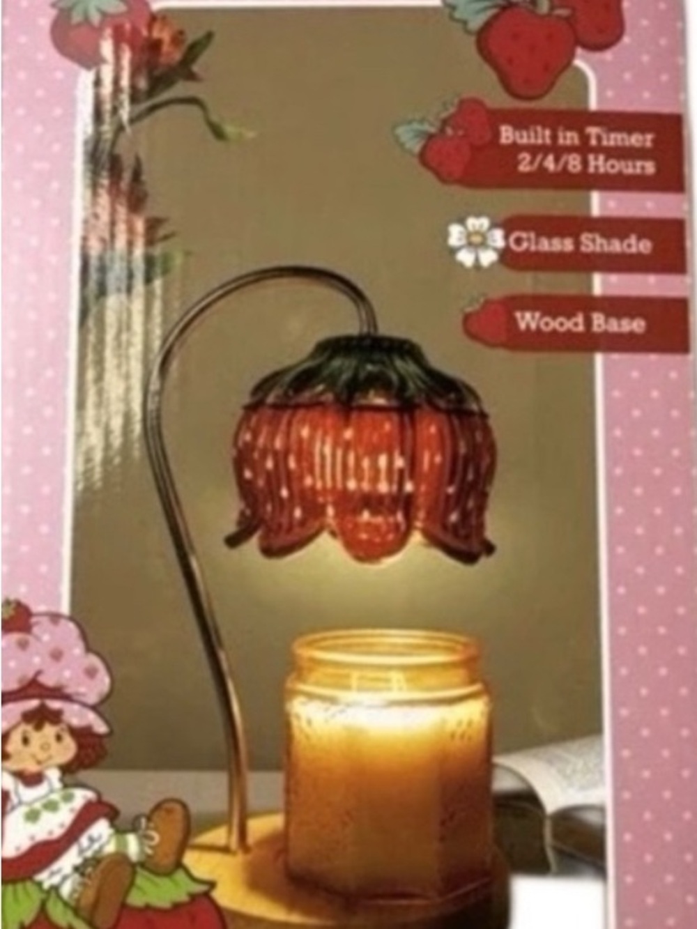 Strawberry Shortcake Red Glass Shade Wax Warmer with Wood Base